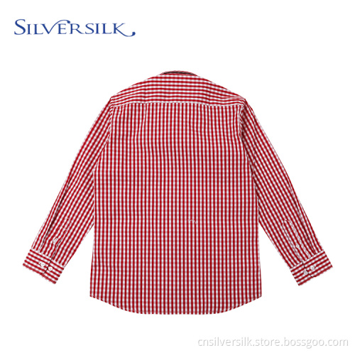 Red Plaid Casual Checked Boys Long Sleeve Shirts